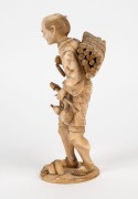 A fine quality antique Japanese carved ivory Okimono of a woodcutter, Meiji Period, red seal mark to base, 23cm high - 4