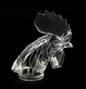 LALIQUE "Tête De Coq" French glass car mascot, circa 1929-1933, stamped "Lalique, France", 18cm high