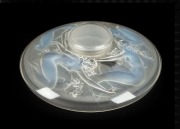 LALIQUE&nbsp;French&nbsp;frosted Art Deco glass inkwell, circa 1930, stamped "Lalique", 16cm diameter