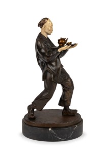 OTTO HOFFMANN German bronze and ivory statue of a Chinese tea poy figure, 20th century, signed "O. Hoffmann", 37cm high