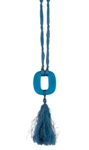 RENÉ LALIQUE French Art Deco blue glass pendant on original blue silk cord with tassel, circa 1930, the glass pendant 5cm high