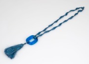 REN&Eacute; LALIQUE&nbsp;French Art Deco blue glass pendant on original blue silk cord with tassel, circa 1930, the glass pendant 5cm high - 2