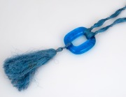 REN&Eacute; LALIQUE&nbsp;French Art Deco blue glass pendant on original blue silk cord with tassel, circa 1930, the glass pendant 5cm high - 3