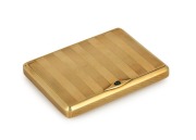 An antique Continental 14ct gold cigarette case with cabochon sapphire clasp, circa 1900, 8.7cm wide, 119.7 grams total