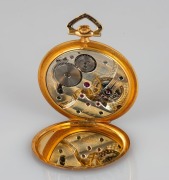 An antique French 18ct gold and enamel pocket watch with Arabic numerals, subsidiary seconds dial and crown wind movement, housed in original box branded "Gubelin", 5.6cm high include bow - 3