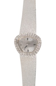 OMEGA spectacular 18ct white gold case and bracelet lady's evening watch with double diamond bezel, housed in original box, case stamped "18K, 750", 51.8 grams including movement