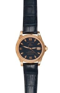 OMEGA "De Ville" chronometer automatic co-axial escapement gent's wristwatch in 18ct gold case with original leather strap and 18ct gold clasp, limited edition No. 232/999, with box and papers; together with an AUDEMARS PIGNET automatic wristwatch winder, (2 items)