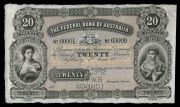 PRIVATE ISSUE BANKNOTE: 1882 The Federal Bank of Australia Limited,&nbsp;&nbsp;&pound;20 SPECIMEN, printed by Sands& McDougall, Engravers, Melbourne. (MVR1),&nbsp;Uncirculated.