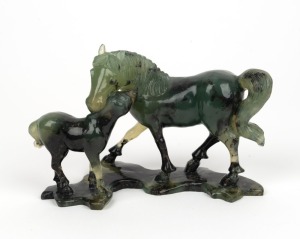 A Chinese carved jade horse figure group, 20th century, ​​​​​​​10cm high, 15cm wide&nbsp;