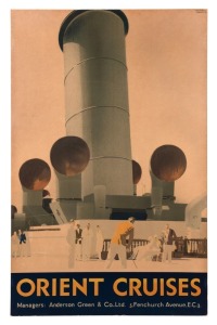 ANDREW JOHNSON, "ORIENT CRUISES", colour lithographic poster, circa 1933, 94.5 x 59cm (laid down on board, in a perspex frame).