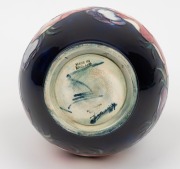 MOORCROFT "Anemone" pattern English pottery vase on blue and green ground, impressed signature mark "W. Moorcroft. Potter To H. M. The Queen. Made In England", 22cm high - 3
