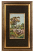 HORANCE TRENERRY (1899-1958), (landscape with fallen logs), oil on artist's card, signed lower right "H. Trenerry", Cyrils framing label verso plus Lidums Art Gallery label, ​​​​​​​22 x 12.5cm, 45 x 28cm overall - 2