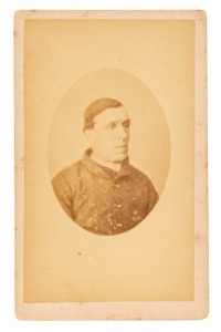 TASMANIAN CONVICT PHOTOGRAPH: A carte-de-visite, annotated verso: "28. Alexander Woods, per London. Taken at Port Arthur 1874". Alexander Wood was one of 250 convicts transported onboard the "London", arriving in Van Diemen's Land on 9th July 1844. He had