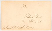 TASMANIAN CONVICT PHOTOGRAPH: A carte-de-visite, annotated verso: "97. Robert West per "Gilmore".&nbsp;Taken at Port Arthur 1874". Robert West was convicted at Kent and sentenced&nbsp;to 7 years transportation. He had arrived&nbsp;in Van Diemen's Land aboard the "Gilmor - 2
