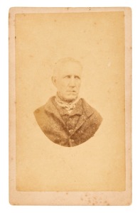 TASMANIAN CONVICT PHOTOGRAPH: A carte-de-visite, annotated verso: "134. Thomas Wood or Key, native". Taken at Port Arthur 1874." Thomas Wood (transported as Thomas Key on the Lady Nugent) was sentenced to six years for housebreaking and larceny, at the Supreme Court, Hobart. Claiming to be native born, in fact he was originally found guilty at Nottingham Quarter Sessions in 1836 and transported for 7 years.