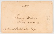 TASMANIAN CONVICT PHOTOGRAPH: A carte-de-visite, annotated verso: "259. George Wilson, Ld Lyndock 3. Taken at Port Arthur 1874." George Wilson arrived in New South Wales on the 8th August 1838 aboard the Lord Lyndoch. He had been transported for life at - 2