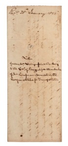 27th January 1851 letter from The Under Secretary to the Government of Bengal (Dalrymple) to The Sheriff of Calcutta, with details of "the ten European Convicts under sentence of transportation" informing him that passage "has been procured per Barque 'Alibi', which vessel is now ready to sail for Van Diemen's Land." A list of "Bengal Convicts" and "Bombay Convicts" is provided. The Barque "Alibi" arrived in Van Diemen's Land on 25th May 1851 with just sixteen convicts onboard.