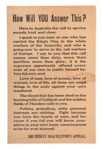 A RECRUITING APPEAL FROM SIR ERNST SHACKLETON An extremely rare 4-page folded leaflet (22 x 14cm) headed "How Will YOU Answer This?" in which Shackleton explains "I speak to you men as one who has carried the King's Flag in the white warfare of the Antarc