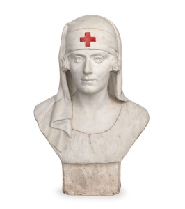 WWI period Red Cross full sized fired plaster bust of a nurse, ex-Repatriation Hospital in Sydney, 61cm high