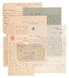 MAJOR ARTHUR JAMIESON MEIKLE (1869-1954). A series of letters dating from August 1914, before his departure from Port Lincoln, and continuing to December 1915, that letter headed "Walden Grove - Anzac - Turkey" (Then a medical post and now a cemetery at Gallipoli). The letters, to a friend, Mrs John Myers of Coulta, South Australia, are highly articulate and insightful. In his letter for 30th May 1915, headed "Gallipoli Peninsula" he writes "You'd see from the papers that we landed here on the 2