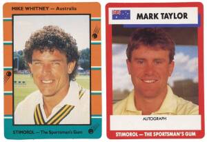 c1979-90 cricket cards, noted 1988 Scanlens "Cricket" [144]; 1989 Scanlens [81/84 + spares]; 1990 Scanlens [84 + spares]; 1989 FAI Insurance "Australian Cricket Team" [24]. Fair/VG.