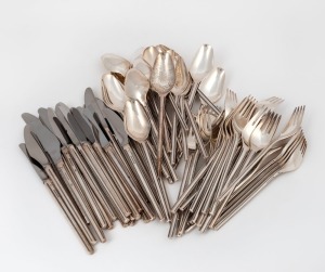 A Danish mid-century cutlery set with silver plated handles and stainless steel blades, stamped "Raadvad Frigast, Denmark, Stainless"
