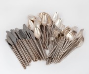 A Danish mid-century cutlery set with silver plated handles and stainless steel blades, stamped "Raadvad Frigast, Denmark, Stainless"