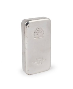 A one kilogram fine silver bullion bar, stamped "Ainsley Bullion, 1 Kilo Fine Silver, 999"