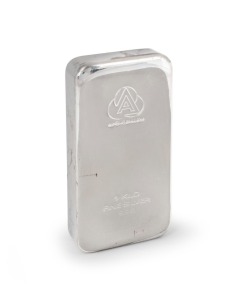 A one kilogram fine silver bullion bar, stamped "Ainsley Bullion, 1 Kilo Fine Silver, 999"