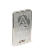 A ten troy ounce fine silver minted bullion bar, stamped "Ainsley Bullion, 10 Troy Oz. Silver, 9999" (Serial No.00011158)