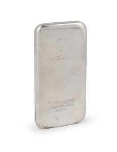 A 500 gram fine silver bullion bar, stamped "Ainsley Bullion, 500 Grams Fine Silver, 9999"