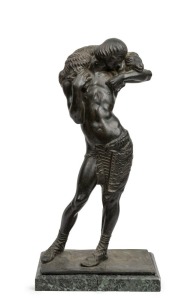 FRANCO LOMBARDI (1891-1943), "Il Buon&nbsp;Pastore", 1926, cast bronze statue on green marble base, 46cm high