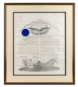 ULYSSES S. GRANT (1822-1885), 18th president of the United States, original pen signature on "The President of the United States of America" document appointing Peter T. Swaine to the position of "Lieutenant Colonel of the Fifteenth Regiment of Infantry";