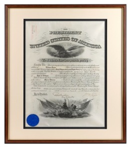WILLIAM H. TAFT (1857-1930), 27th president of the United States, original pen signature on "The President of the United States of America" document appointing William Crozier to the position of "Chief of Ordnance with the rank of Brigadier-General"; coun