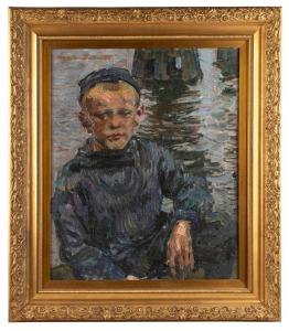 ARTIST UNKNOWN, (Newlyn School), portrait of a boy, oil on linen, signed upper left (illegible), 59 x 48cm, 80 x 70cm overall