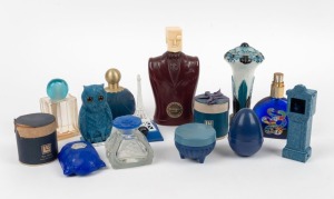 Fourteen assorted perfume and cosmetic bottles and jars including novelty examples, blue bakelite&nbsp;and glass, etc, the largest 16cm high