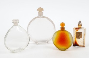 Four assorted French vintage glass perfume bottles including LALIQUE and DORA FLOR, the largest 15cm high