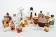 Eighteen assorted French glass perfume bottles including ROJA, BRILLANTINE and others, the largest 11cm high