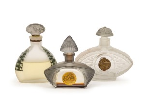 Three Art Deco perfume bottles with gray stained finish, the largest 11cm