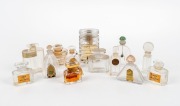 Thirteen assorted French glass perfume bottles including JEAN PATOU, VOLNAY and others, the largest 8.5cm high