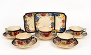ROYAL DOULTON "Pansy" pattern set of five teacups and saucers, together with three side plates, (13&nbsp;items), factory mark to the bases, the plates 15cm wide