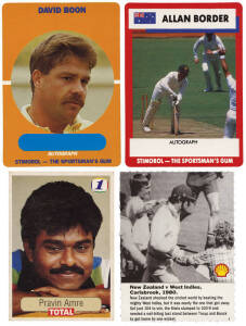 1989-92 cricket cards, noted 1989 Scanlens "Cricket" [84]; 1990 Scanlens "Cricket" [84]; 1992 Shell "World of Cricket" [40]; 1992 Total (SA) "South Africa v India" [36]. Mainly G/VG. (405).