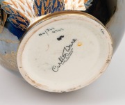 CARLTON WARE butterfly and tree English porcelain vase on blue ground, black factory mark to base, ​​​​​​​24cm high - 2