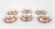 LALIQUE French glass set of six Art Deco plates and matching bowls with original brown stained finish, circa 1930, (12 items), stamped "R. Lalique", the plates 19cm diameter