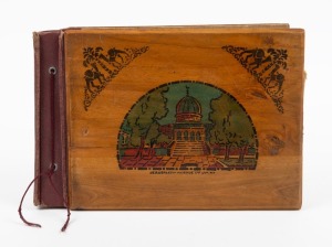 A VISIT TO THE HOLYLAND: An olivewood&nbsp;bound album containing the annotated photographs taken by a visitor, circa 1938, with views of Christian, Moslem and Jewish sites and street scenes in Jerusalem, Tel Aviv, Haifa, Bat Galim, Damascus, Bethlehem, Nazare