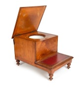 An antique Colonial Australian huon pine bed step commode with embossed and tooled red leather tops and original porcelain liner, Tasmanian origin, circa 1855, 46cm high, 49cm wide, 68cm deep - 2