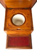 An antique Colonial Australian huon pine bed step commode with embossed and tooled red leather tops and original porcelain liner, Tasmanian origin, circa 1855, 46cm high, 49cm wide, 68cm deep - 3