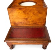 An antique Colonial Australian huon pine bed step commode with embossed and tooled red leather tops and original porcelain liner, Tasmanian origin, circa 1855, 46cm high, 49cm wide, 68cm deep - 4