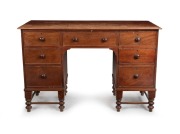 An antique Australian twin pedestal cedar desk with cockbeaded drawers and full cedar secondary construction, New South Wales origin, 19th century, 77cm high, 121cm wide, 50cm deep