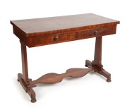 An early Colonial Australian cedar library sofa table with stretcher base and carved supports, Tasmanian origin, circa 1840, ​​​​​​​75cm high, 107cm wide, 56cm deep - 2